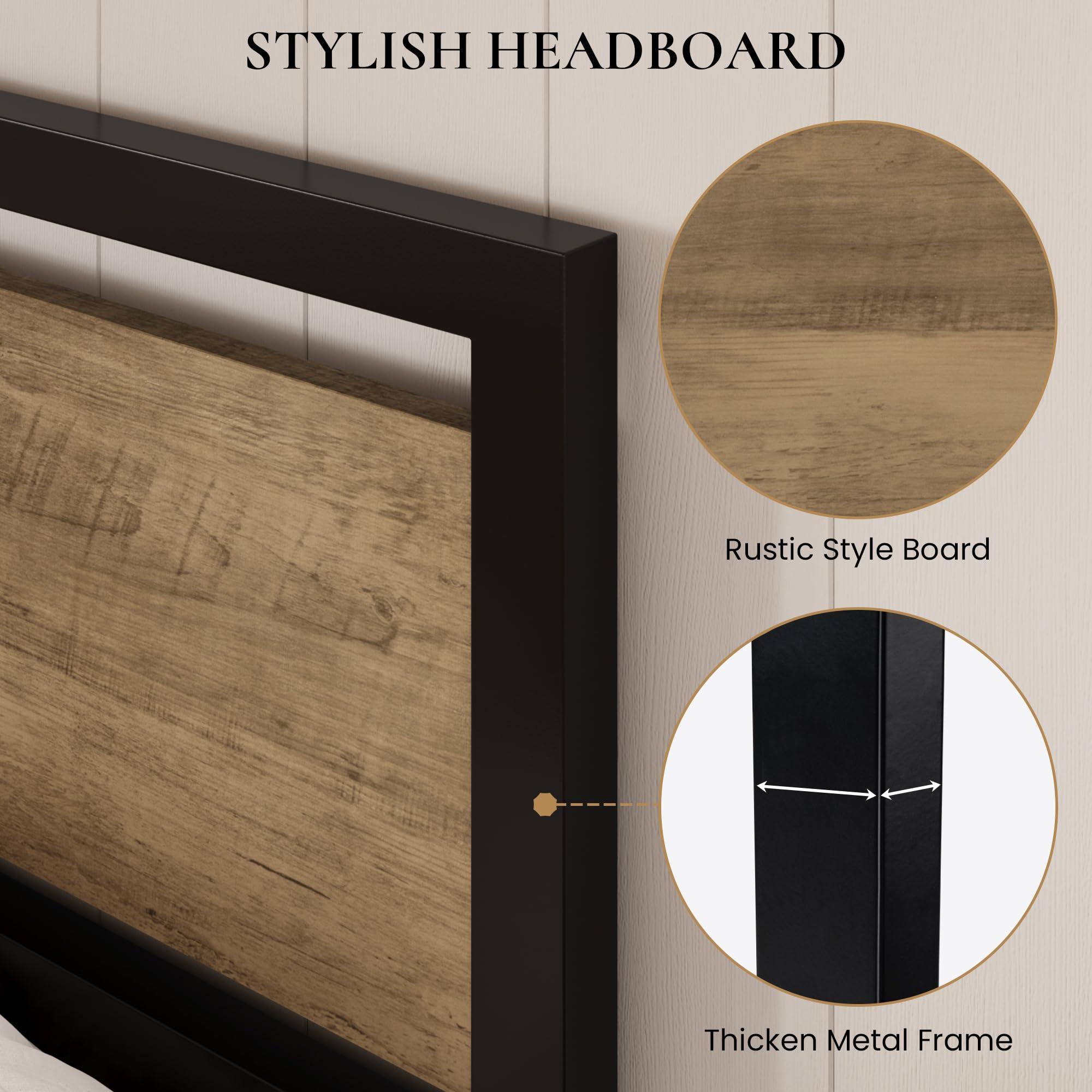 Sha Cerlin Full Size Bed Frame With Modern Headboard, Heavy Duty Platform Metal Base With Square Footboard And 13 Strong Slats Support, No Box Spring Needed, Brown