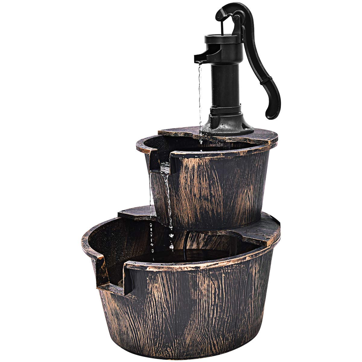 Giantex Water Fountain Outdoor, 2-Tier Barrel Cascading Waterfall Fountain With Electric Pump For Garden Patio Deck Backyard Dec