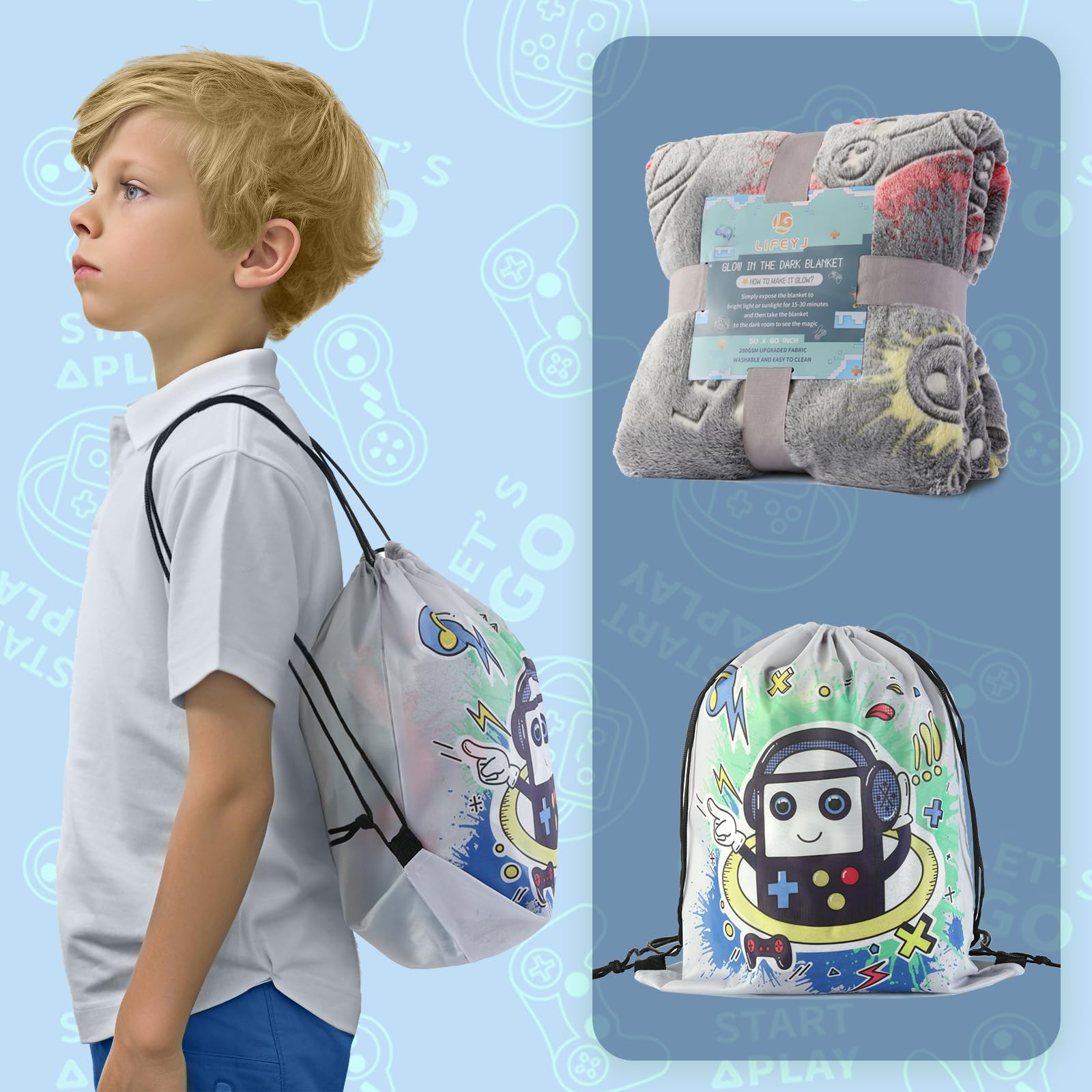 Lifeyj Glow In The Dark Game Blanket Gifts For Boys, Soft Blanket 3 4 5 6 7 8 9 10 Year Old Boy Gifts, Toddler Boys Toys Age 6-8