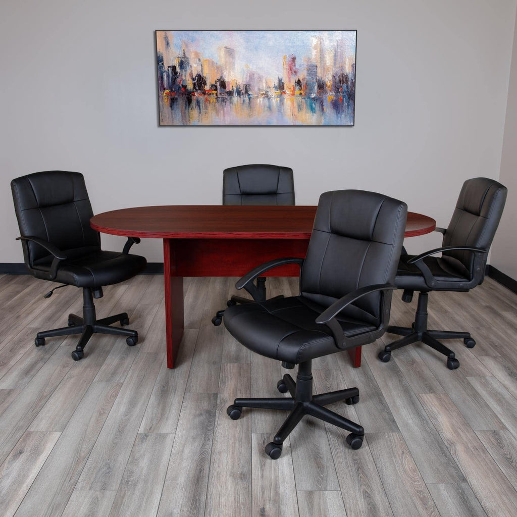 Flash Furniture Lake 5 Piece Mahogany Oval Conference Table Set With 4 Black Leathersoft-Padded Task Chairs