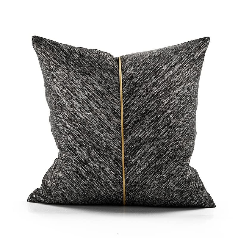 The-Tinoart Relaxed Black Throw Pillow Covers Cases Soft Decorative Accent Gold Piping Patchwork Pillow Cover Gray Silver Stripe