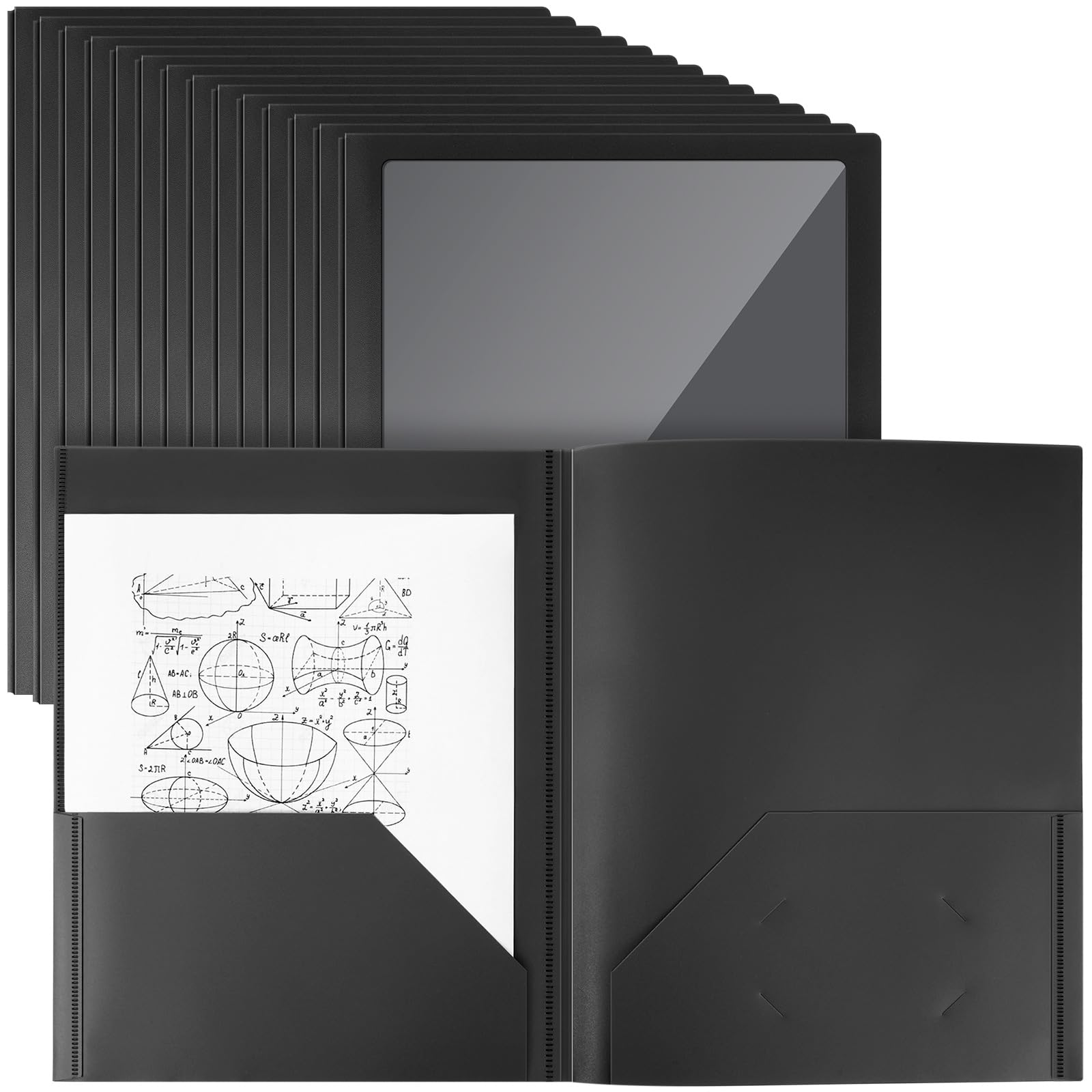 Teling 24 Pcs Plastic Folders with Front Clear Pocket and Business Card Holder 2 Pocket Folders Letter Size Paper for School Off