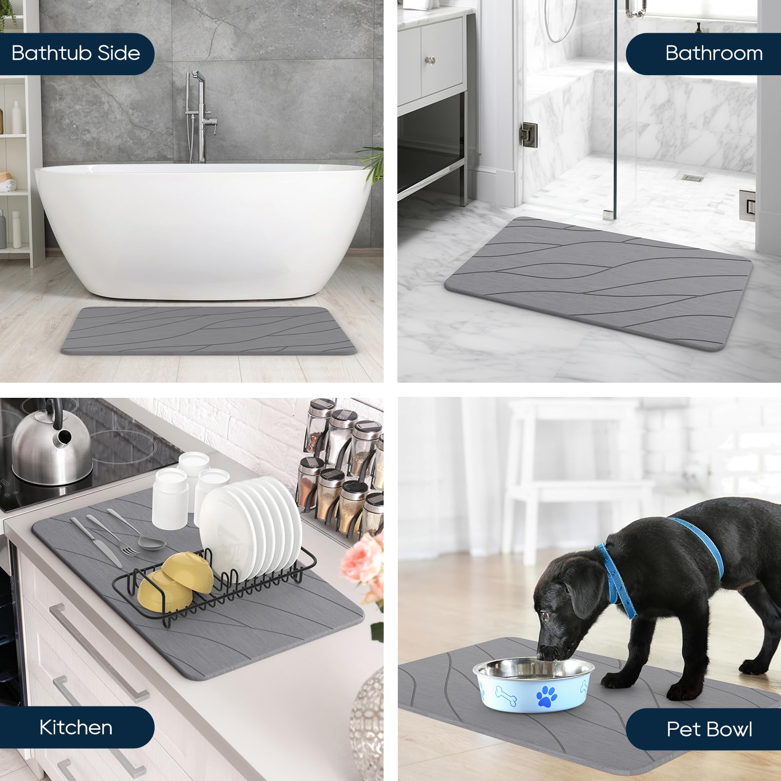 Closefriend Diatomite Stone Bath Mat - Fast Drying Bathroom Mat Stone, Diatomaceous Earth Bath Mat Non-Slip, Absorbent Stone Mat