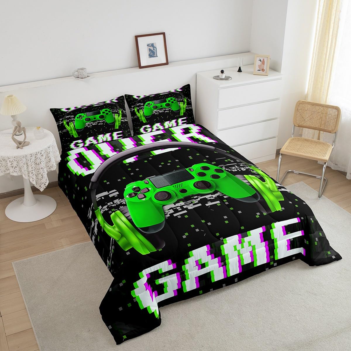 Erosebridal Boys Twin Bedding Sets,Gaming Comforter Sets For Boys Gamer Bedding Sets For Boys,Toddler Bedding Set Gaming Bed Kids Comforter Sets Boys,Green