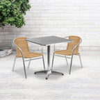 Flash Furniture 27.5'' Square Aluminum Indoor-Outdoor Table Set With 2 Beige Rattan Chairs
