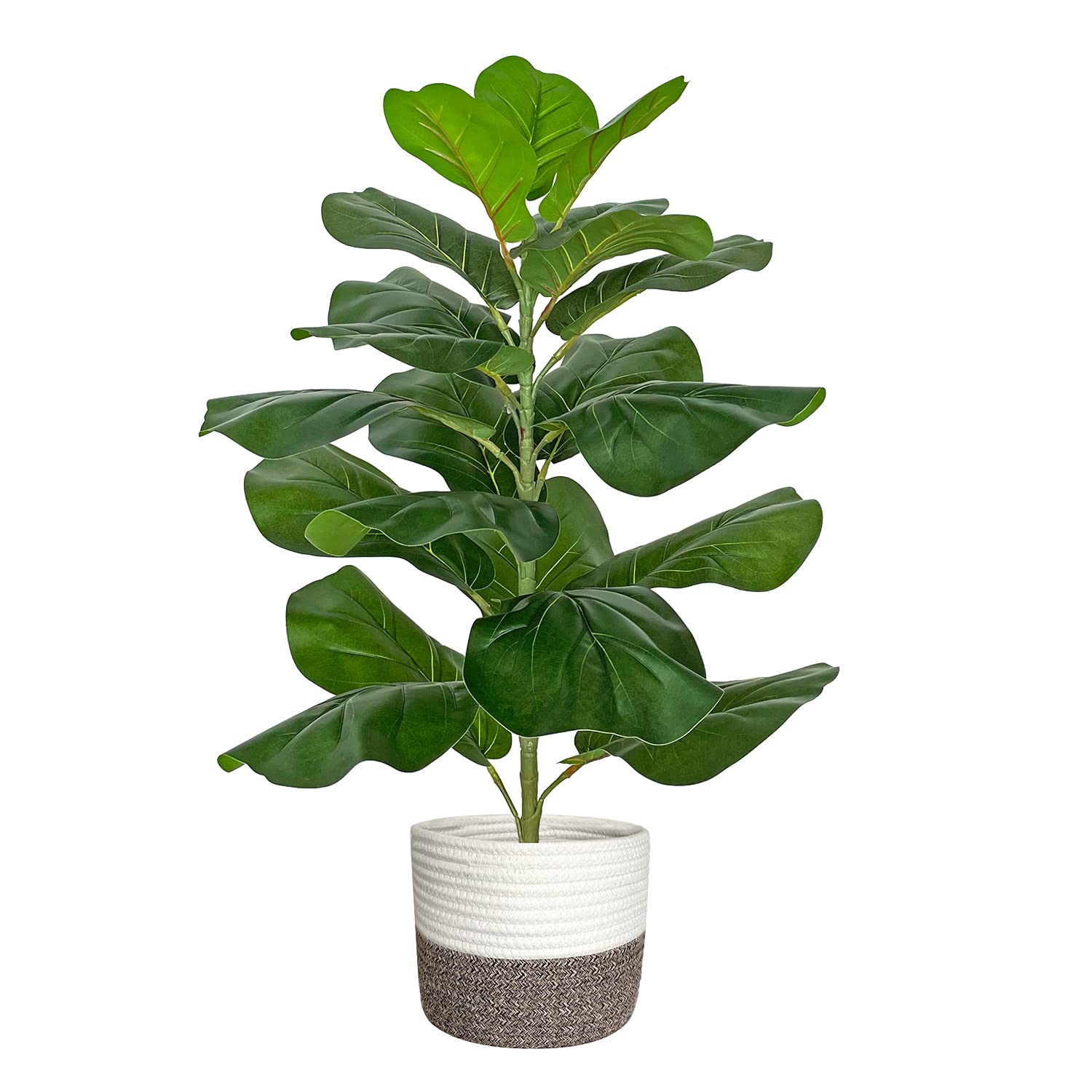 BESAMENATURE Artificial Fiddle Leaf Fig Tree/Faux Ficus Lyrata for Home Office Decoration, 30.5'' Tall, with Cotton Rope Basket