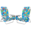2Pk Aluminum Extra Wide 5-Position Lay Flat Folding Backpack Beach Chairs for Adults, with Cooler Bag, Cup&Phone Holder, Towel B