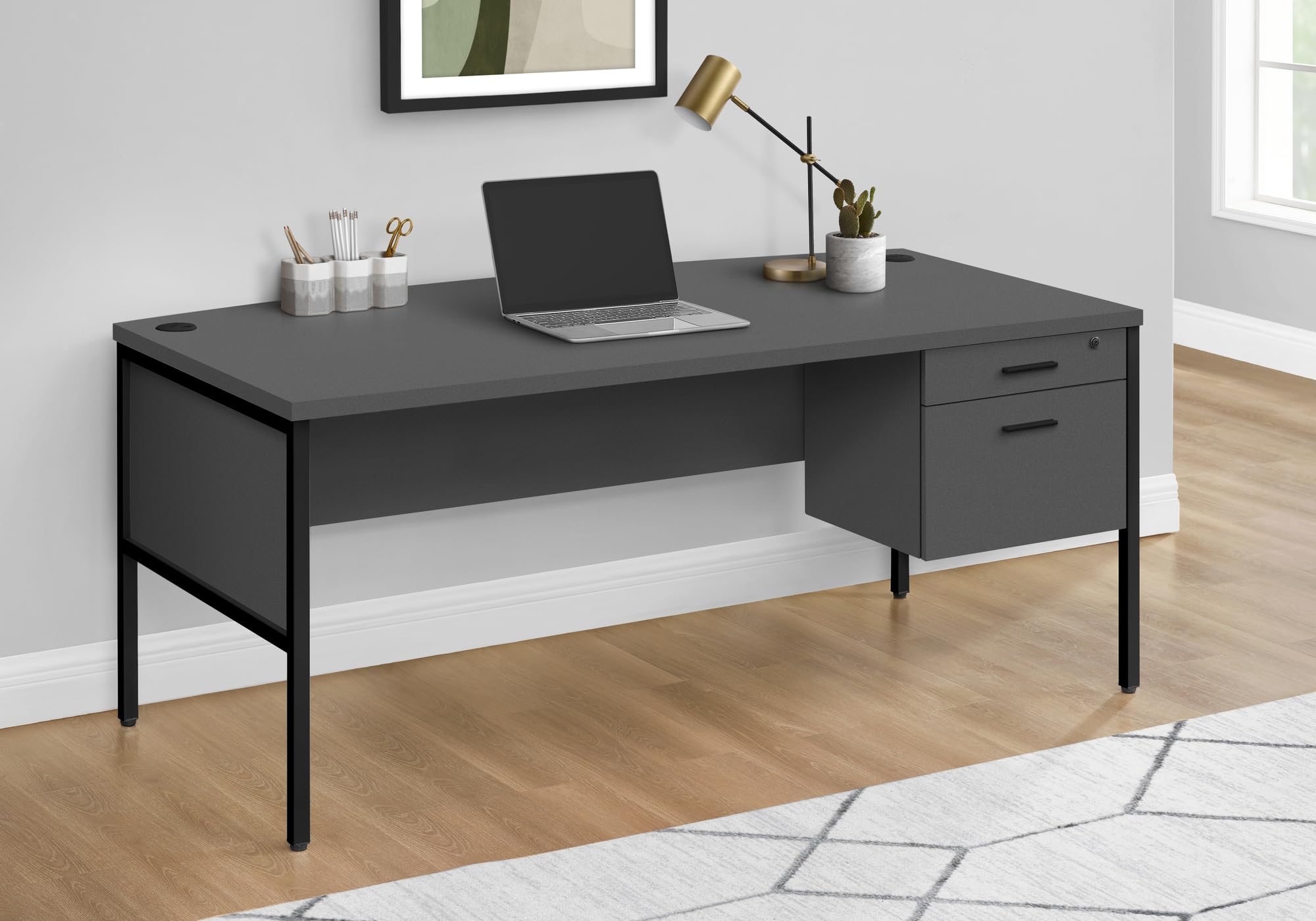 Monarch Specialties 7730, Home Office, Work, Laptop, File Storage Drawer, Grey Computer Desk 72' L Black Commercial Grade, 70.75' L x 35.5' W x 30' H