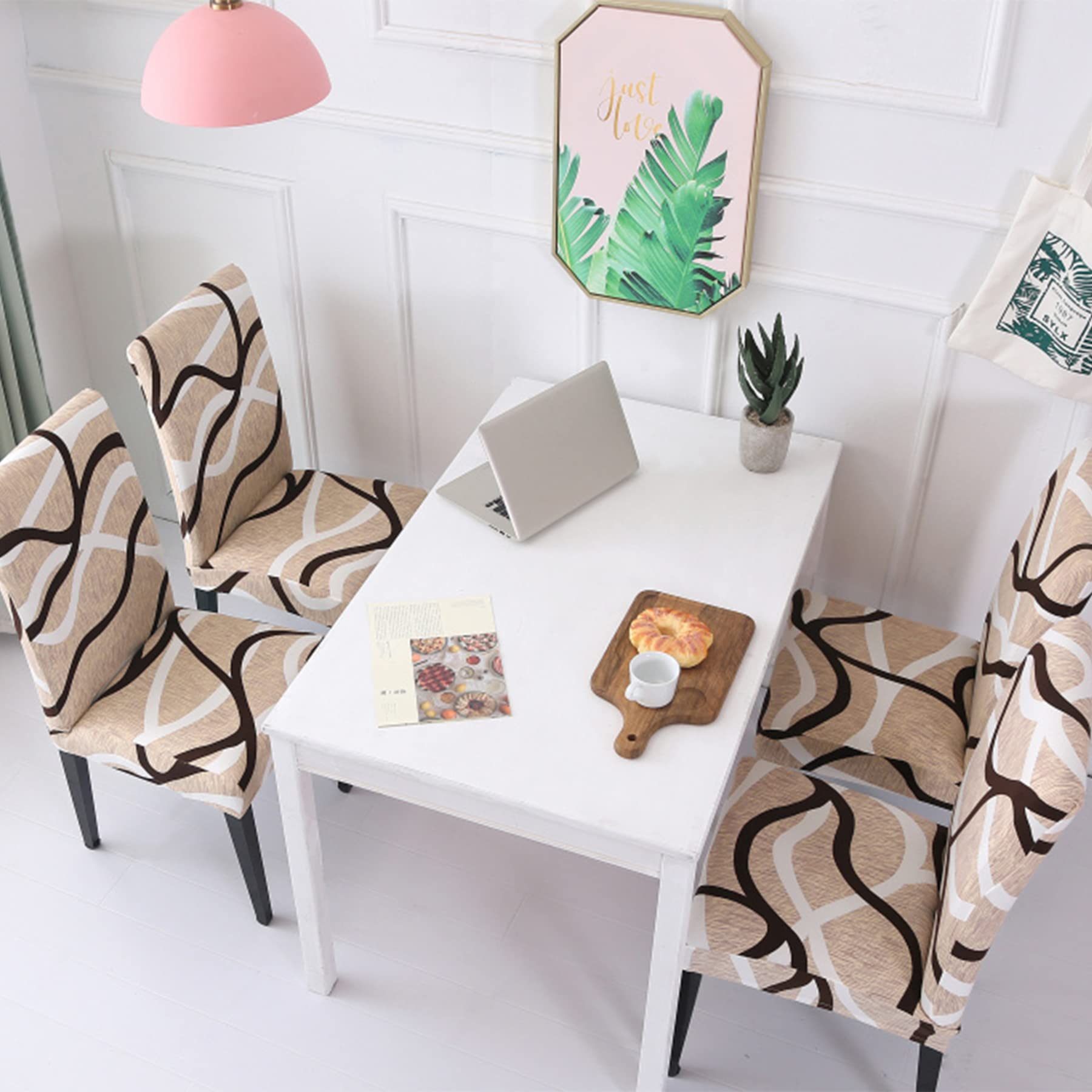 Hzdhclh Beige Chair Covers For Dining Room 6 Pack,Stretch Spandex Parsons Chair Slipcovers Set Of 6,Washable Anti-Dust Chair Sea