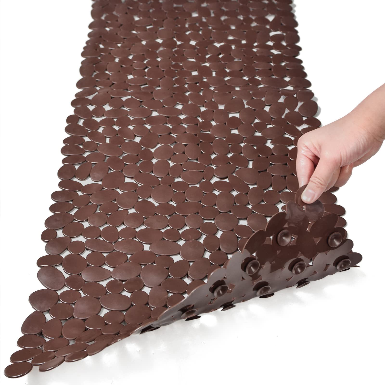 SONGZIMING Bathtub Mat Non Slip Pebble Bath Shower Mat with Drain Holes, Suction Cups Mat for Tub (16 W x 35 L,Brown)