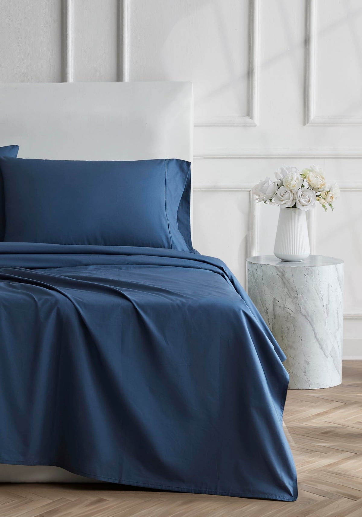 Linen Closet Luxury Cotton 400 Thread Count Ultimate Cotton Percale 3-Piece Sheet Set, Twin, Navy