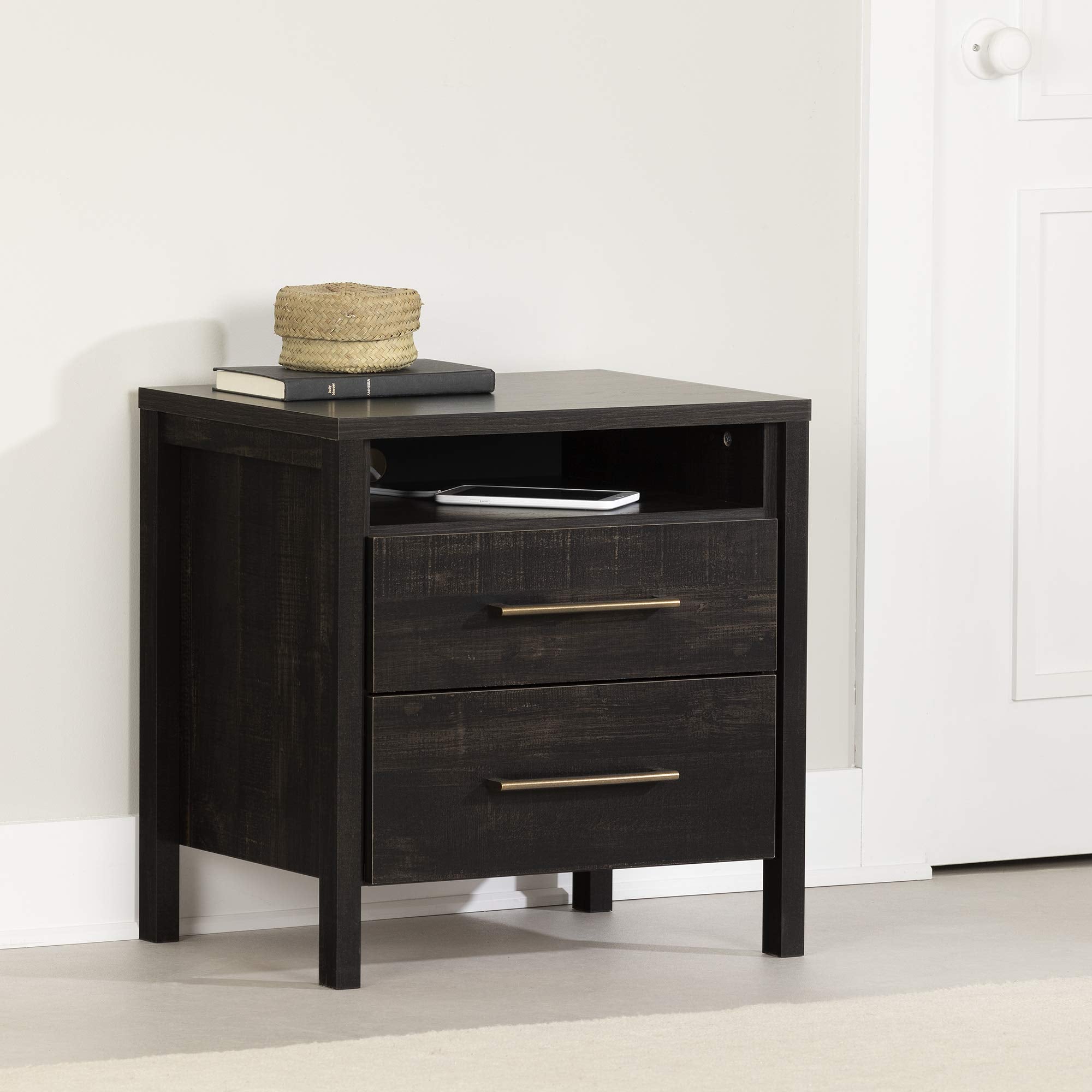 South Shore Gravity Nightstand, Rubbed Black
