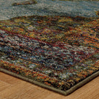 HomeRoots 510140 9 x 12 ft. Blue Gold Green Red Orange & Purple Oriental Power Loom Stain Resistant Rectangle Area Rug