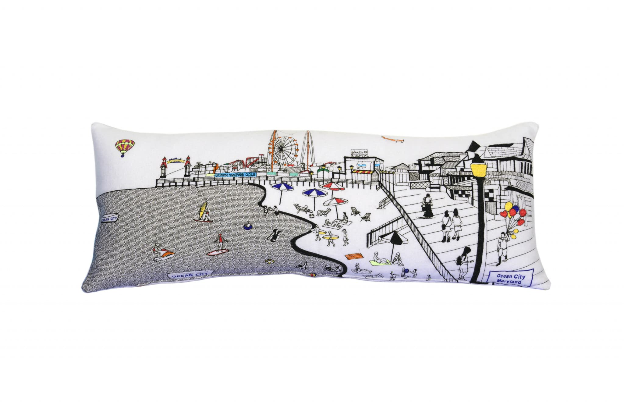 HomeRoots Cream 35' White Ocean City Maryland Daylight Skyline Lumbar Decorative Pillow