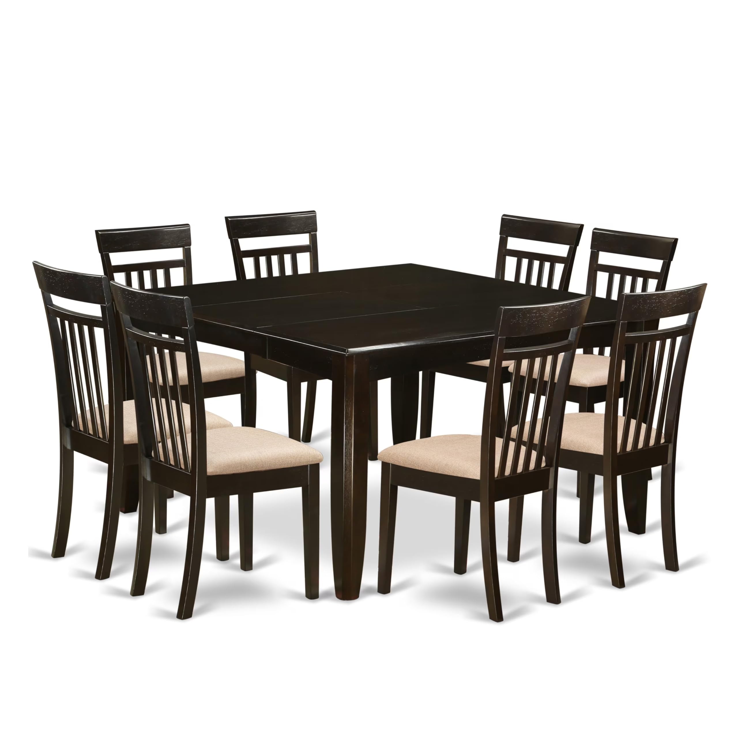 East West Furniture Pfca9-Cap-C 9 Piece Modern Dining Table Set Includes A Square Wooden Table With Butterfly Leaf And 8 Linen Fabric Kitchen Dining Chairs, 54X54 Inch, Cappuccino