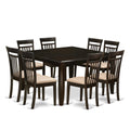 East West Furniture Pfca9-Cap-C 9 Piece Modern Dining Table Set Includes A Square Wooden Table With Butterfly Leaf And 8 Linen Fabric Kitchen Dining Chairs, 54X54 Inch, Cappuccino