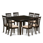 East West Furniture Pfca9-Cap-C 9 Piece Modern Dining Table Set Includes A Square Wooden Table With Butterfly Leaf And 8 Linen Fabric Kitchen Dining Chairs, 54X54 Inch, Cappuccino