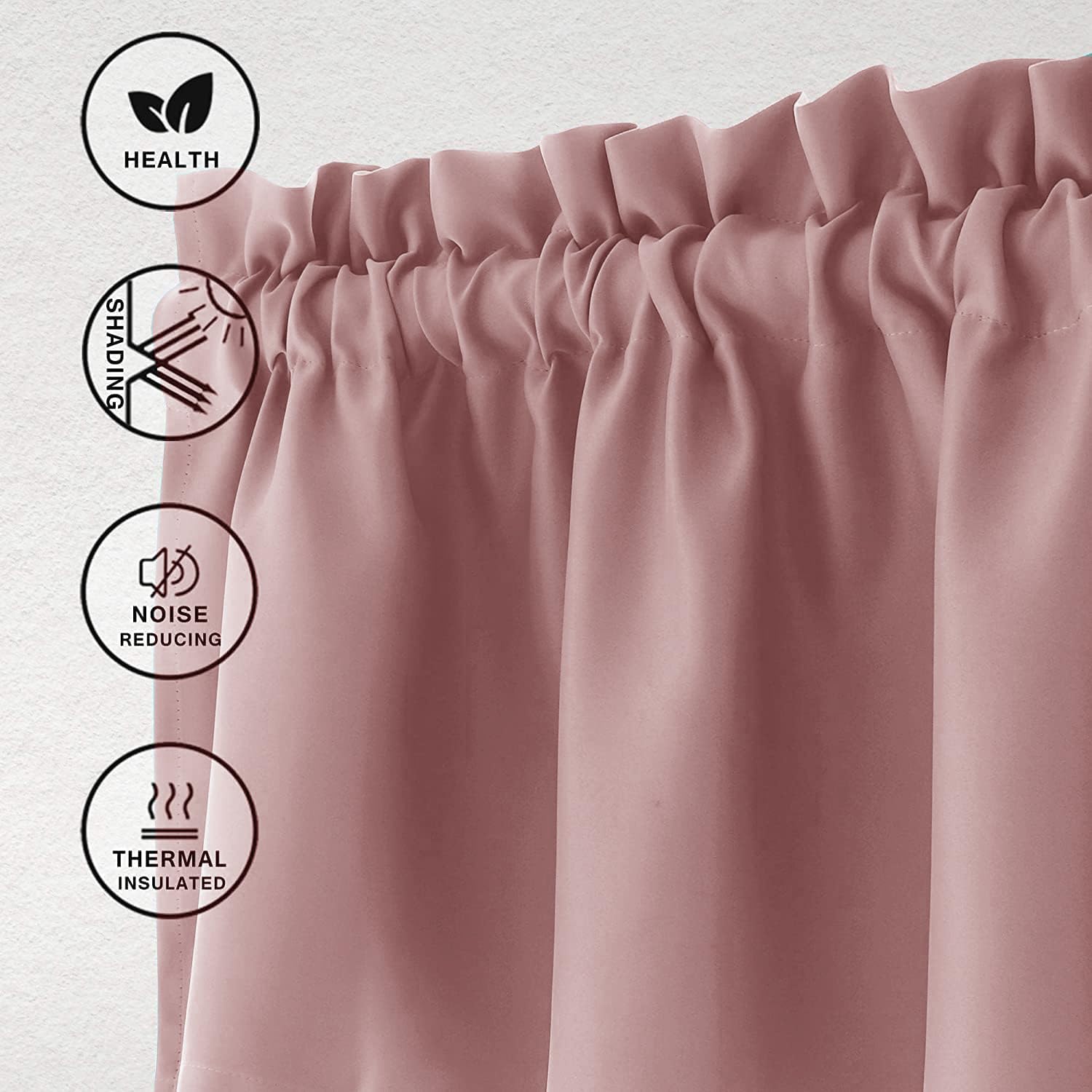 Hiasan Valance Curtains For Kitchen Blackout Thermal Insulated Solid Window Curtain Valance, Dusty Rose, 60 X 18 Inches, 1 Panel