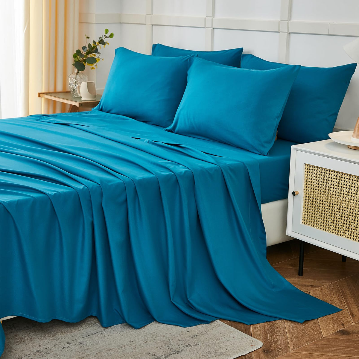 Ilavande Teal Queen Sheets Set 6 Piece,Hotel Luxury Super Soft 1800 Series Microfiber Queen Bed Sheets Set-Wrinkle Free & Breath