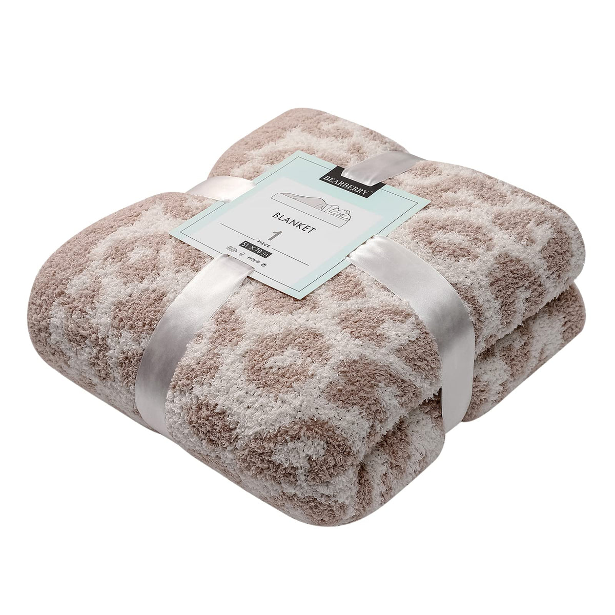 Bearberry Fuzzy Leopard Knitted Throw Blanket Soft Cozy Warm Microfiber Blanket For Couch Sofa Bed Travel (Stone/Cream, 51'X70'