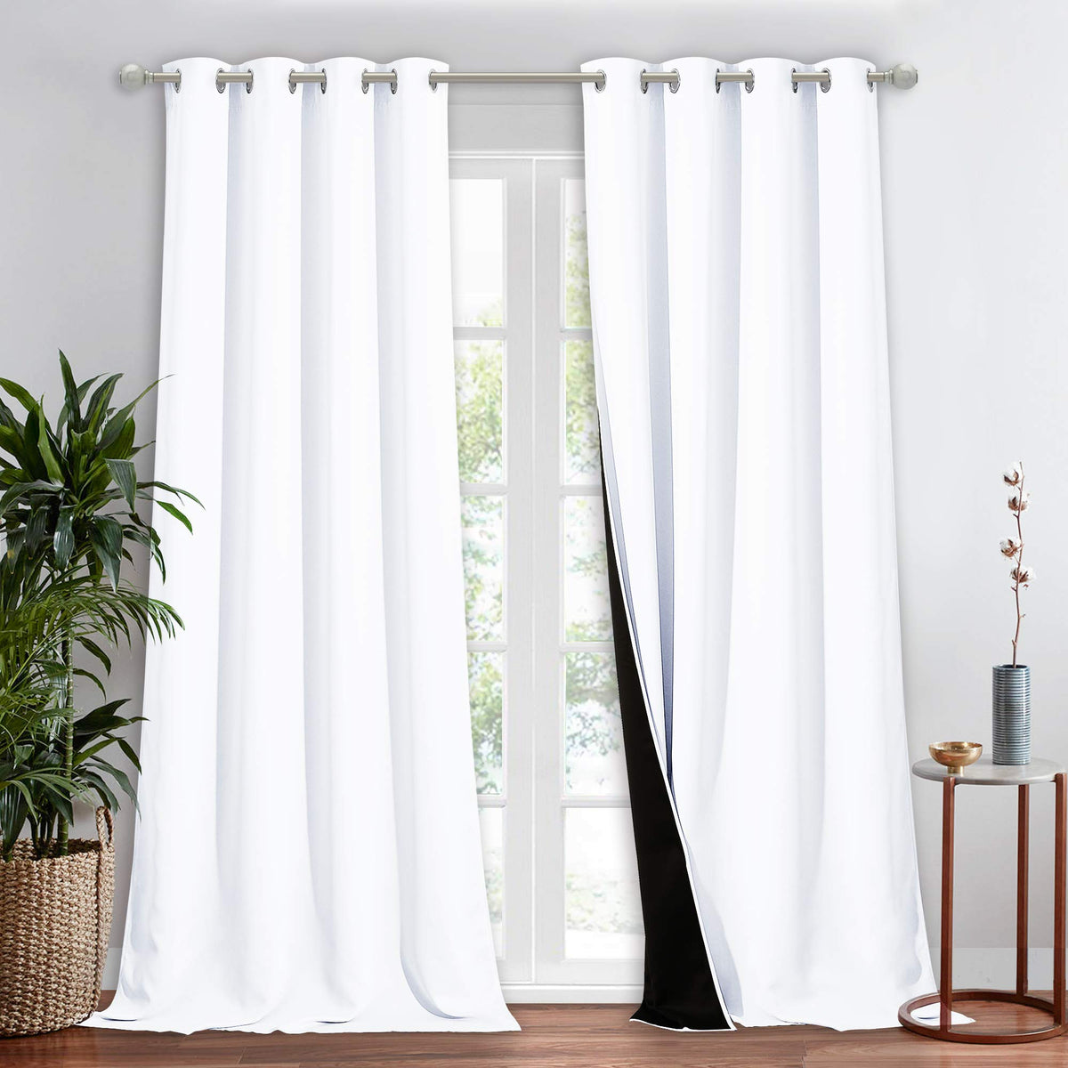 Nicetown White 100% Blackout Curtain For Windows, Super Heavy-Duty Black Lined Total Darkness Drape For Bedroom, Privacy Assured