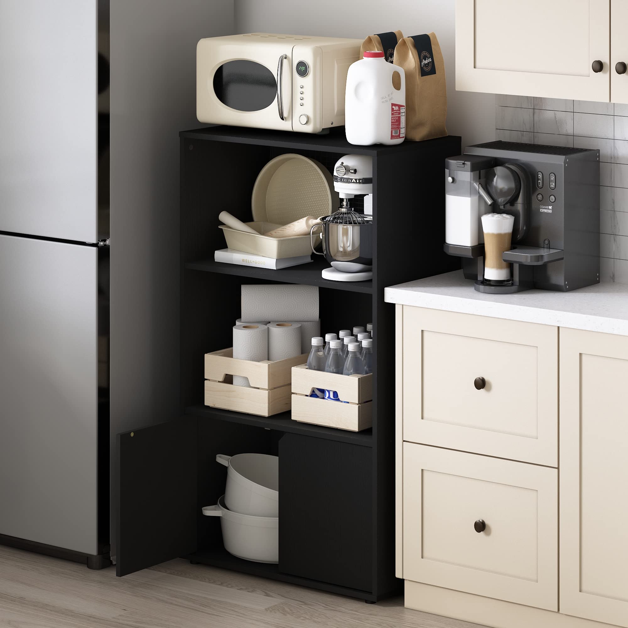 Furinno Jaya Kitchen Storage Shelf with Cabinet, Americano
