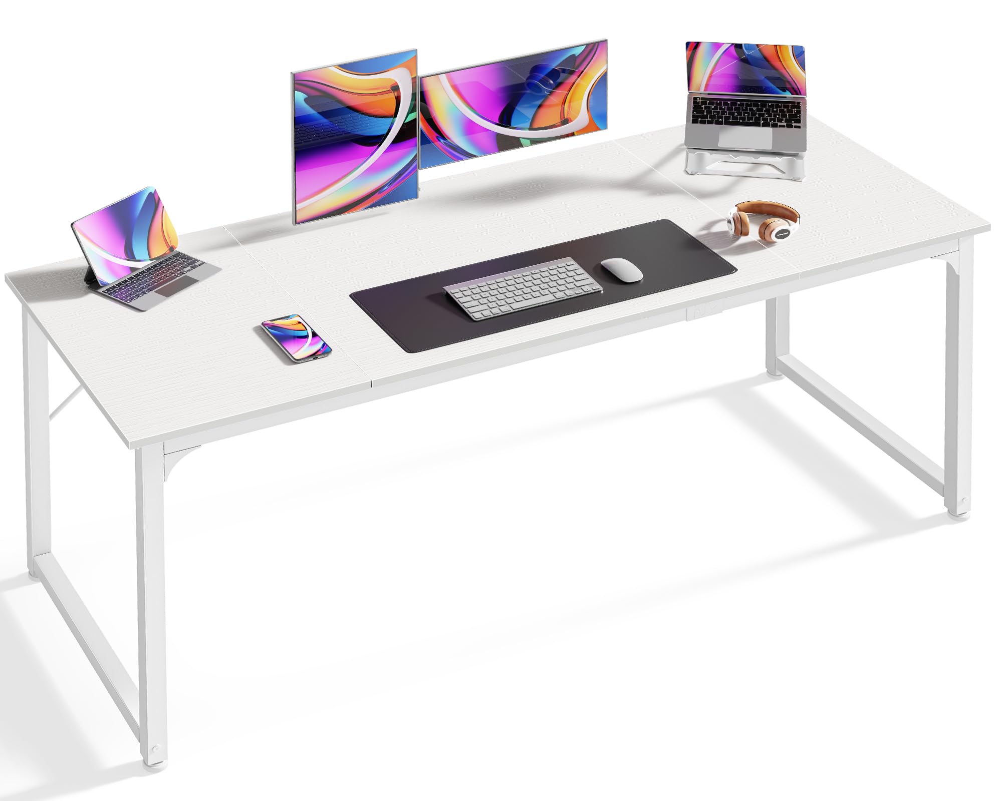 Huuger Computer Desk, 63 Inch Office Desk, Gaming Desk With Storage, Writing Desk Work Desk For Home Office, Study, Modern Simple Desk, Large Legroom, Metal Frame, White