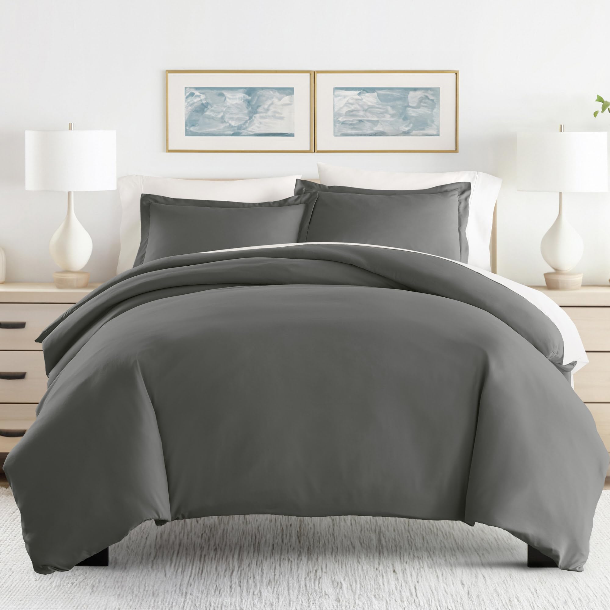 Ienjoy Home Hotel Collection Soft Brushed Microfiber Duvet Cover Set, Twin, Gray