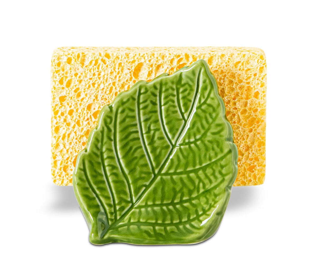 Ceramic Sponge Holder Green Leaf Kitchen Sink Caddy Dish Scrubber Stand