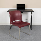 Flash Furniture Hercules Series 880 Lb. Capacity Burgundy Full Back Contoured Stack Chair With Gray Powder Coated Sled Base