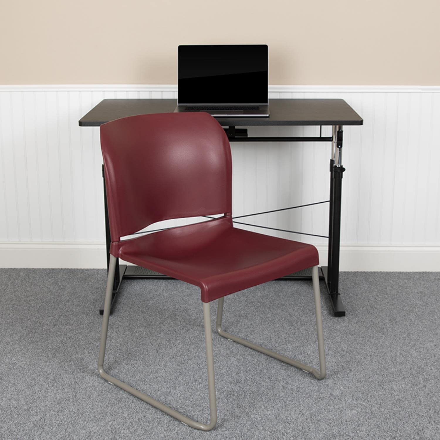 Flash Furniture Hercules Series 880 Lb. Capacity Burgundy Full Back Contoured Stack Chair With Gray Powder Coated Sled Base