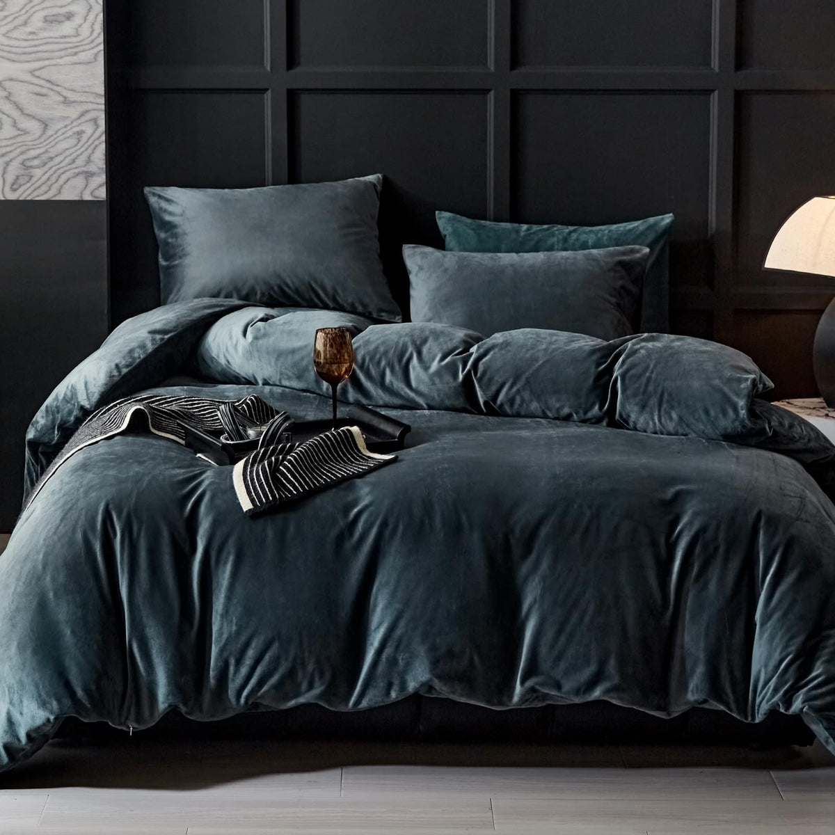 Warmdern Dark Grey Velvet Duvet Cover Queen Size Flannel Duvet Cover Bedding Sets, 3Pcs Ultra Soft Luxury Textured Modern Crysta