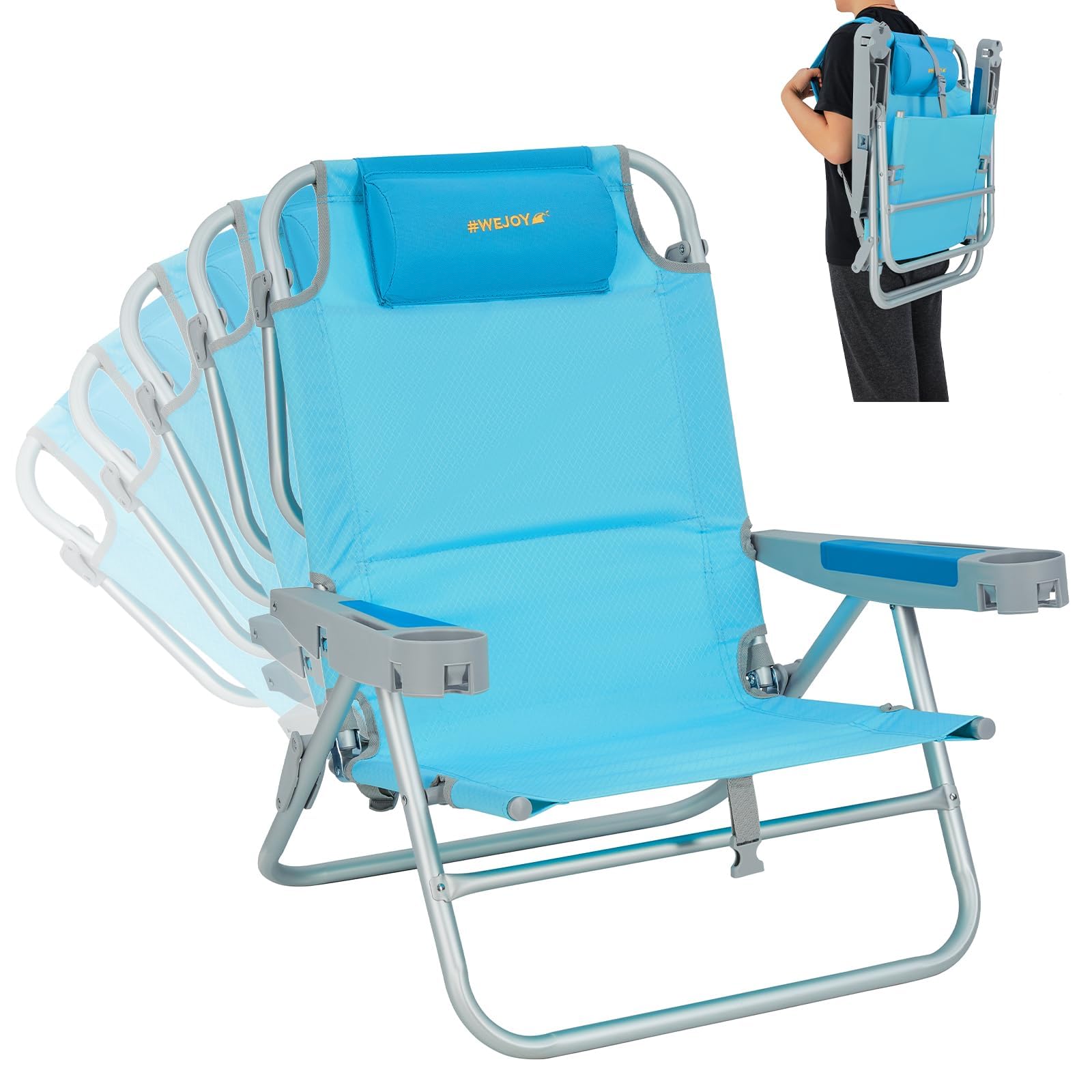 #WEJOY Beach Chairs for Adults Portable Lay Flat Folding Beach Chair with Backpack Straps for Camping, BBQ, Picnic, Sporting Eve