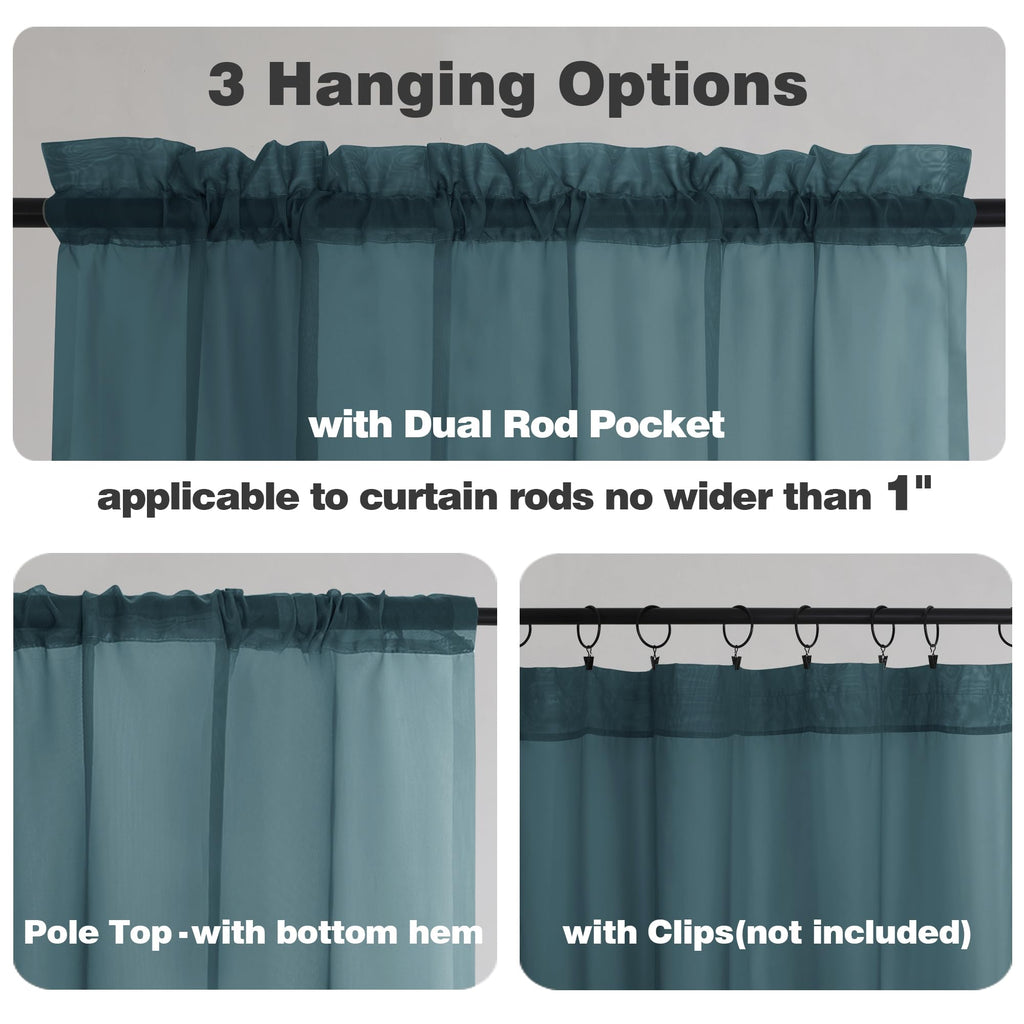 Chyhomenyc Dusty Blue Sheer Curtains 36 Inch Length 2 Panels, Light Filtering Voile Short Window Curtians For Bathroom Small Win