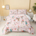 Qoomo Floral Comforter Twin Size,Pink Floral Kids Comforter Set,3Pcs Bedding Set Printed Comforter With 2 Pillowcases,Down Alter