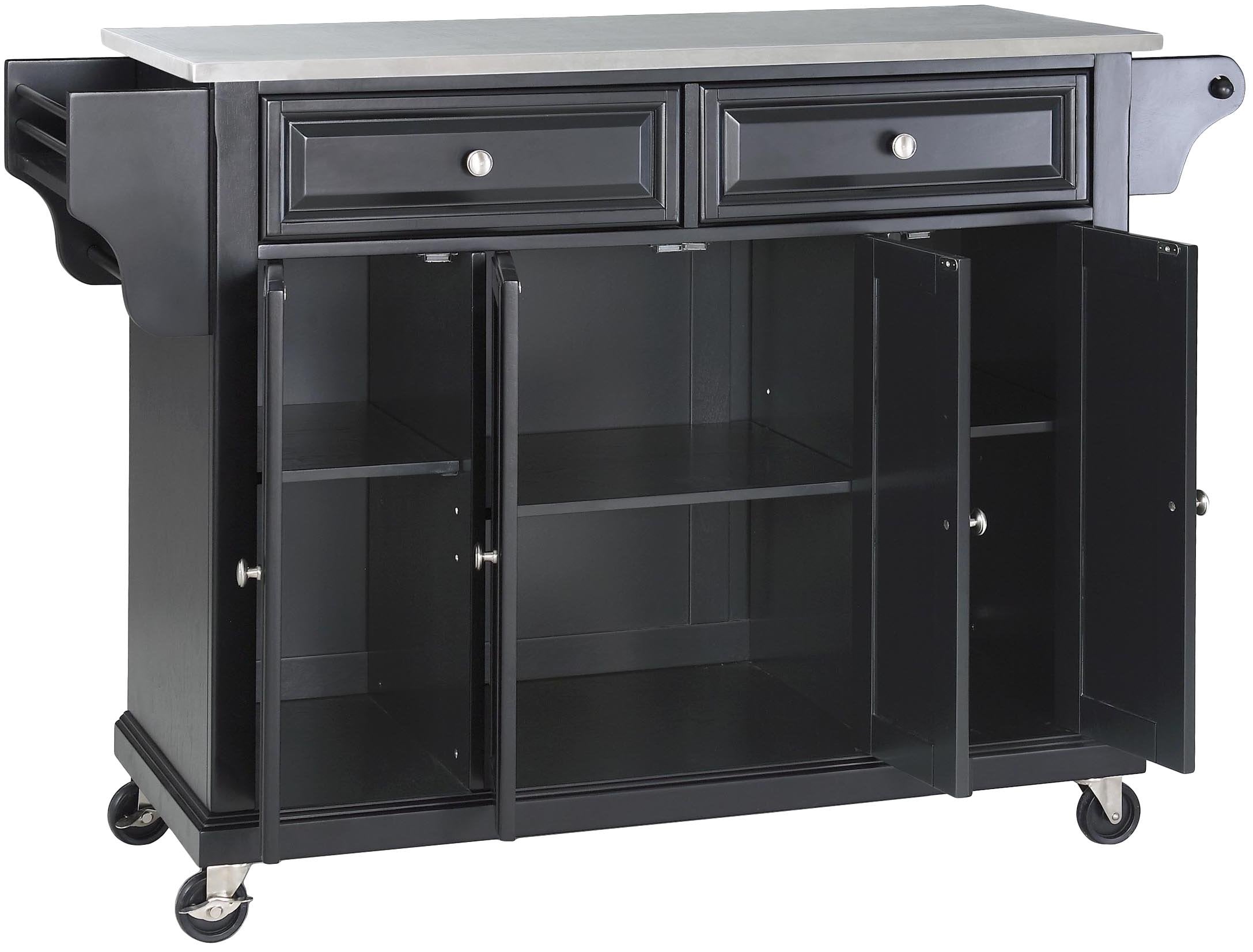 Crosley Furniture Full Size Stainless Steel Rolling Kitchen Island Storage Cart, Microwave Stand, Spice Rack, Black
