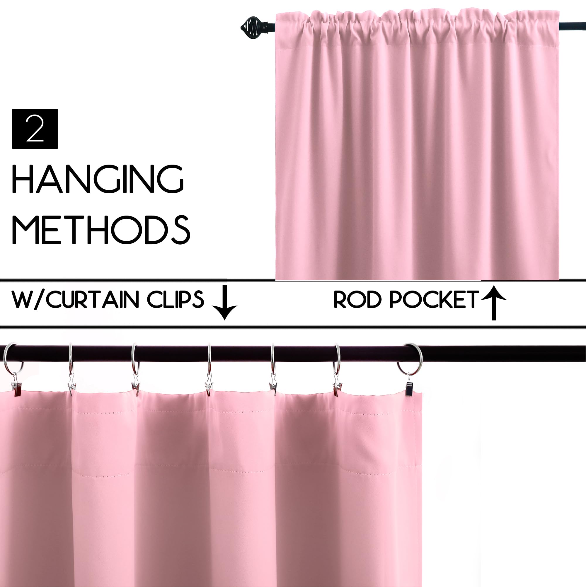Koufall Pink Short Curtains For Bedroom 2 Panels Set Blackout Curtains For Small Windows Boys Room Width 24X24 Inch Length