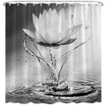 BCNEW Lotus Shower Curtain Black White Grey Flower Elegant Blooming Floral with Dew Spring Flower Reflection on Water Modern Rom