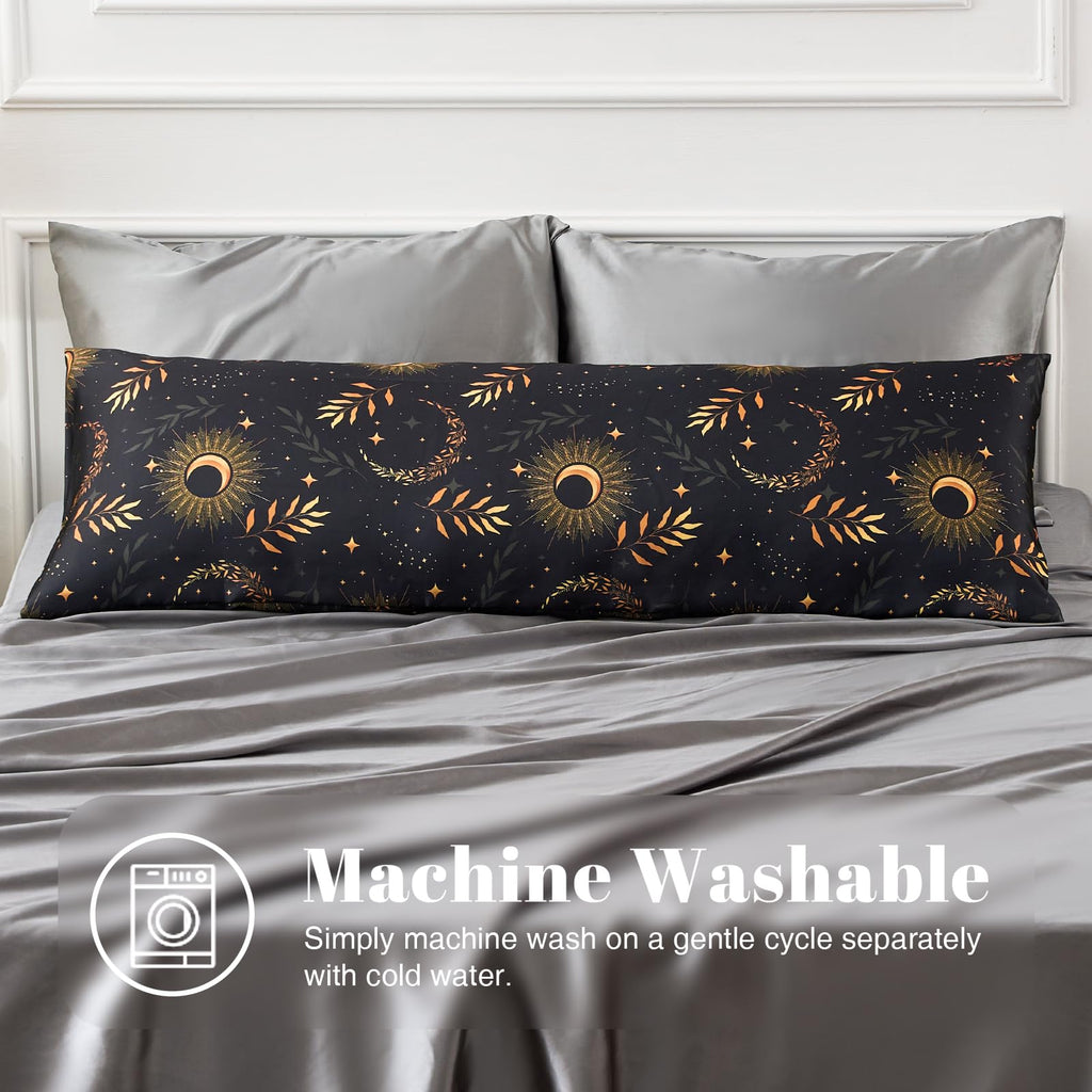 Exq Home Satin Pillowcase For Hair And Skin Body- Multicolor Printed Black Moon Silk Pillowcase 20X54 Inches - Body Pillow Cases