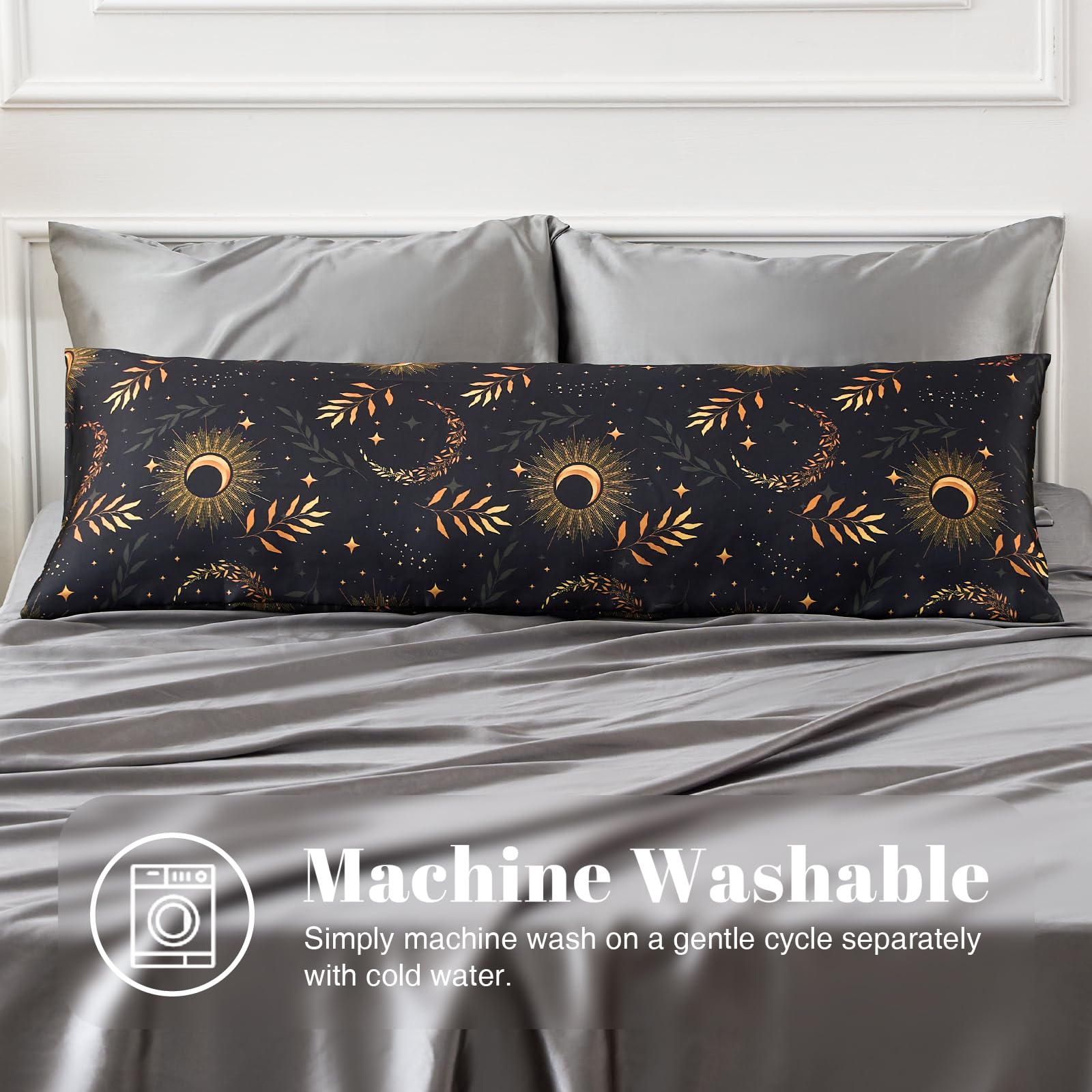Exq Home Satin Pillowcase For Hair And Skin Body- Multicolor Printed Black Moon Silk Pillowcase 20X54 Inches - Body Pillow Cases