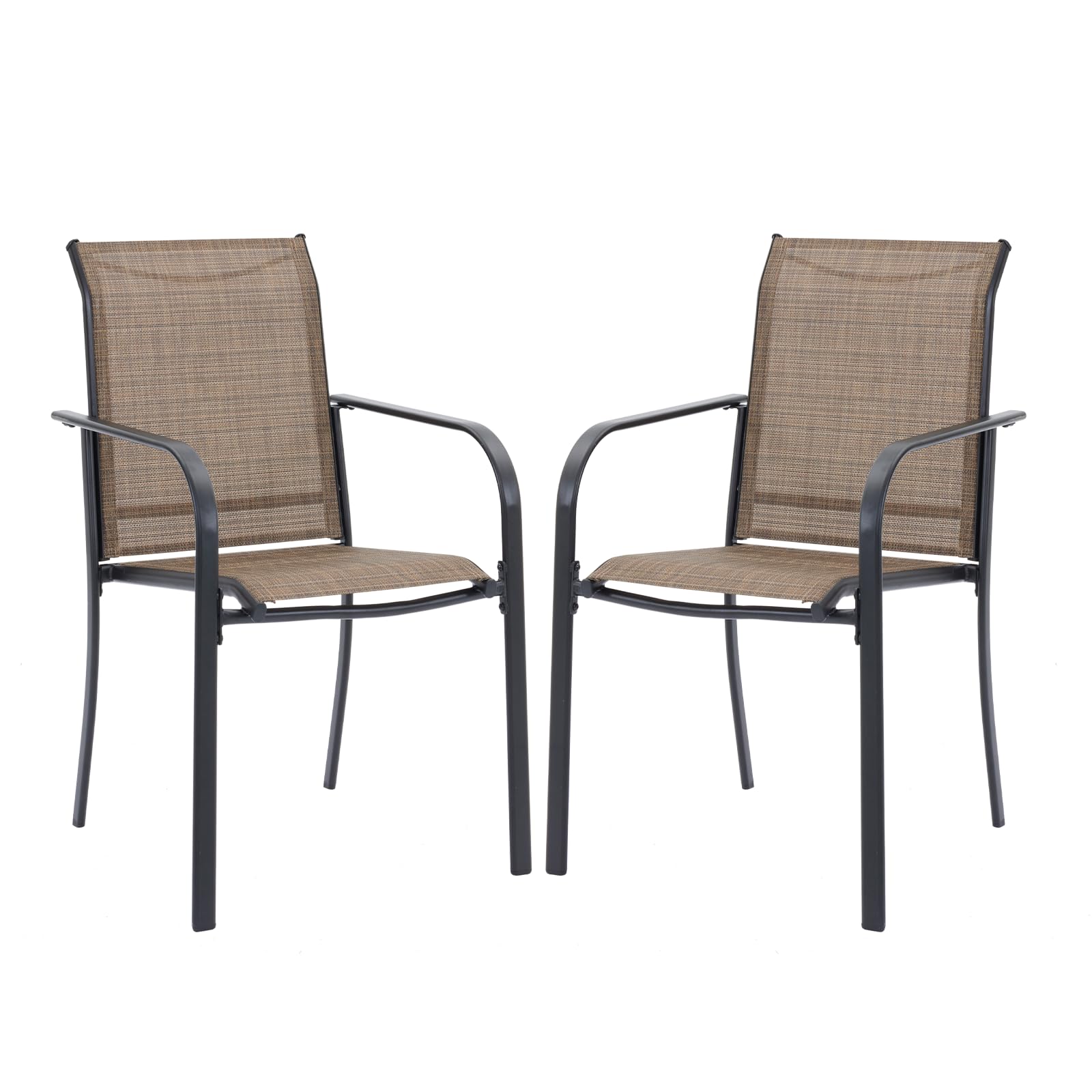 Vicllax Outdoor Stackable Dining Chairs Set For 2, Patio Metal Frame Dining Chairs For Balcony Front Porch Garden And Deck, Brow