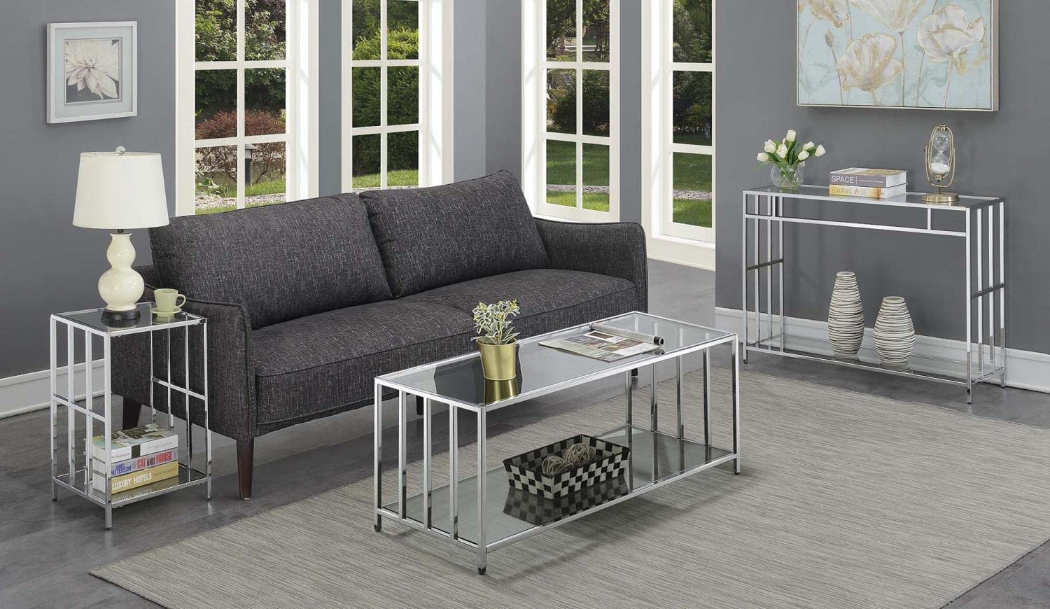 Convenience Concepts Mission Glass Console Table, Clear Glass / Chrome