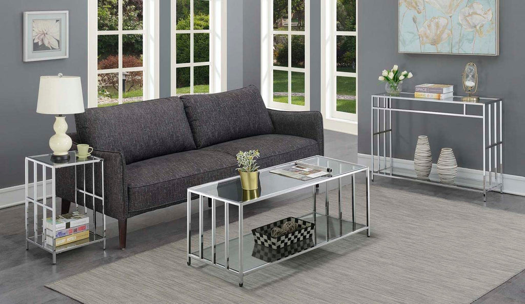 Convenience Concepts Mission Glass Console Table, Clear Glass / Chrome