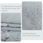 Exclusivo Mezcla Floral Quilt Set King Size, 3 Piece Soft Lightweight Flower Pattern Printed Light Blue Bedspreads Coverlet Bedd