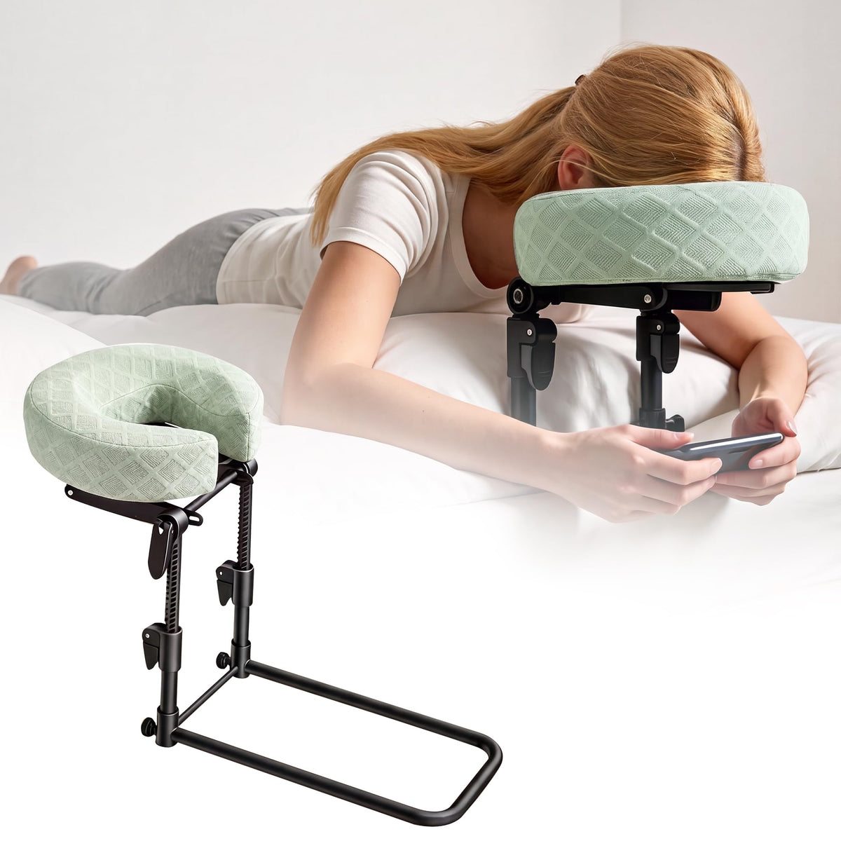 Massage Headrest for Bed, EasyInstall Adjustable Household Massage Face Cradle, Portable Mattress Support Kit, Face Down Pillow