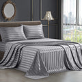 Siinvdabzx 4Pcs Satin Sheets Stripe Printed Sheets, Italian Style Silky Soft Grey Satin Queen Bed Sheets With Deep Pocket, 1 Fit