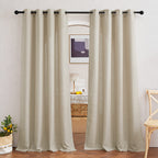 Nicetown Light Filtering Linen Curtains 84 Inch Long 2 Panels Set, Grommet Privacy Added Light Filtering Flax Semi Sheer Rustic