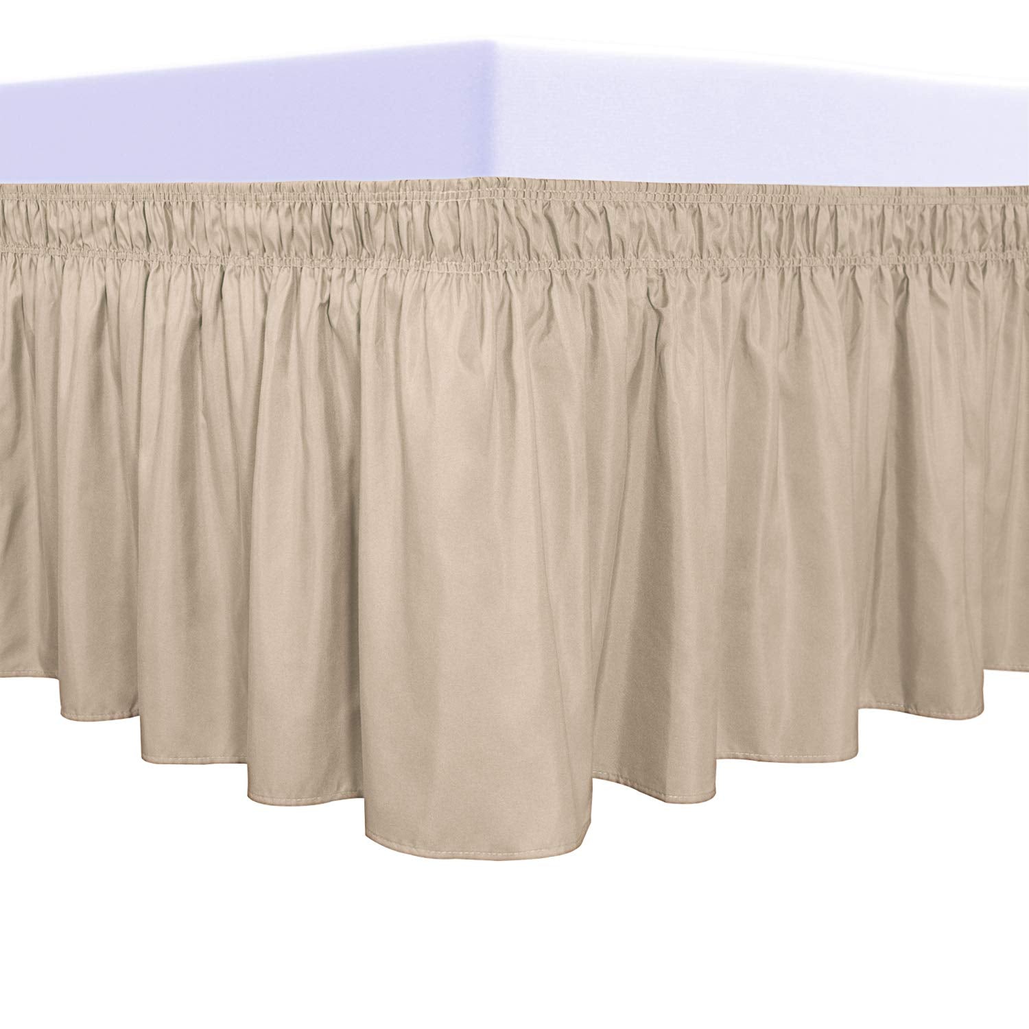 Purefit Wrap Around Ruffled Bed Skirt With Adjustable Elastic Belt - 14 Inch Drop Easy To Put On, Wrinkle Free Bedskirt Dust Ruffles, Bed Frame Cover For Twin, Twin Xl And Full Size Beds, Beige