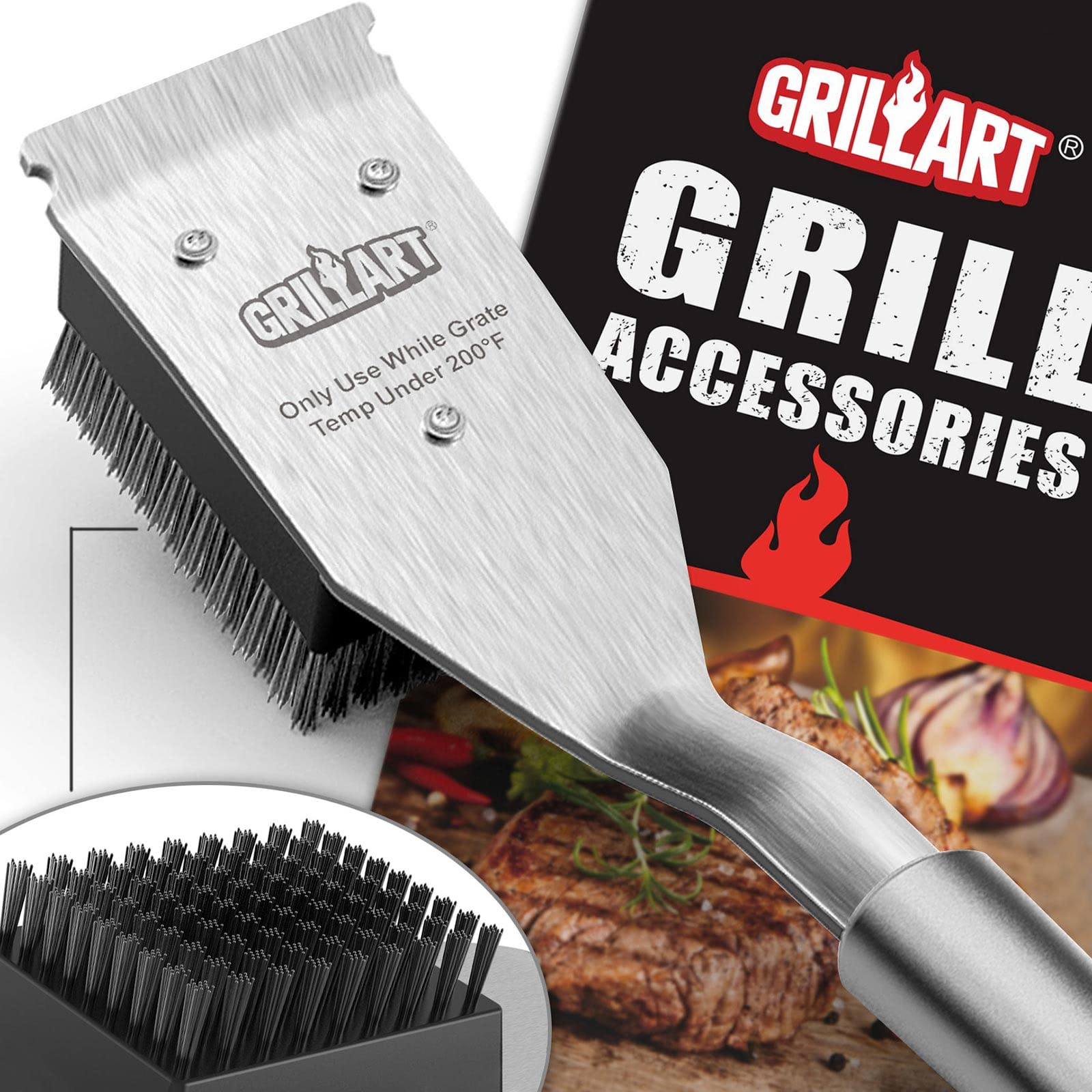 Grillart Grill Brush And Scraper, Wire Bbq Grill Brush For Outdoor Grill, 16.5    Grill Cleaning Brush Bbq Grill Accessories, Sa