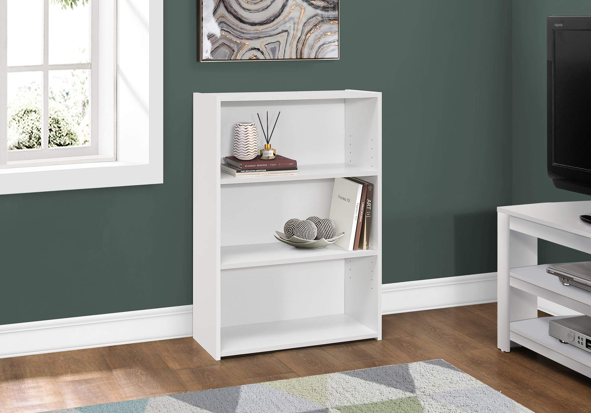 Monarch Specialties I BOOKCASE-36 H 3 Shelves Bookcase, White
